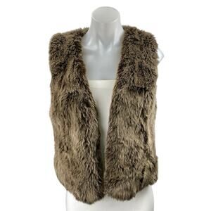 Madewell Women's Brown Faux Fur Vegan Teddy Sleeveless Open Sweater Vest Size M